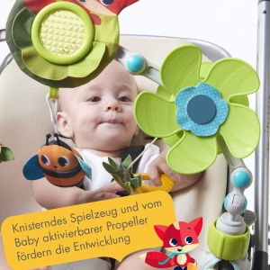 Arc de joaca Tiny Love Sunny Stroll cu jucarie interactiva cu zornaitoare, utilizabil de la 0 M +, cu cleme universale flexibile potrivite pentru majoritatea carucioarelor, Meadow Days - Img 3