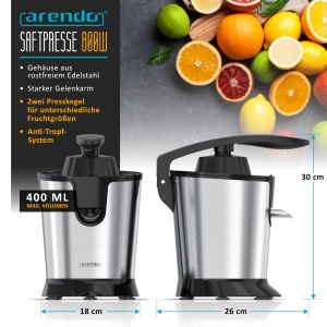 Arendo Saftpresse electrica 800W Negru-Argintiu BPA-free - Img 2