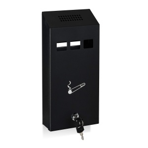 Aschenbecher de perete pentru exterior, negru, cu montaj inclus, 32x15x6 cm