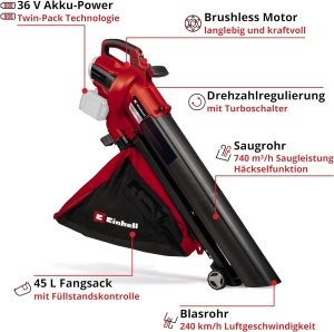 Aspirator cu acumulator Einhell VENTURRO 36240, 36V, 740 mh, 45L - Img 3