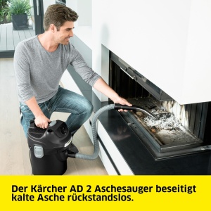 Aspirator de cenusa si aspirator uscat Karcher AD 2 perfect pentru curatarea cosului de fum si curatarea sobelor pe peleti (cu curatare cu filtru, recipient metalic de 14 litri, curatare fara contact cu murdaria), Negru - Img 3