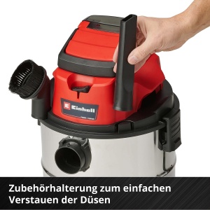 Aspirator fara fir Einhell TC-VC 18/20 Li S-Solo Power X-Change (Li-Ion, 18V, recipient din otel inoxidabil 20 l, racord prin suflare, incl. duze + filtru, fara baterie si incarcator), Negru/Rosu - Img 7