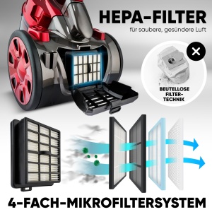 Aspirator fara sac Clatronic BS 1308, 700W, HEPA, tehnologie Eco-Cyclon, Rosu - Img 4