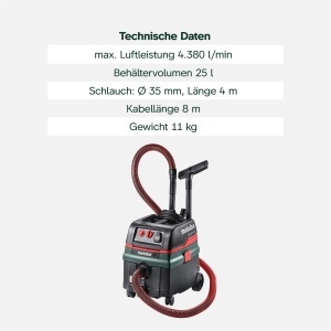 Aspirator Metabo ASR 25 M SC, 1400 W, 25L, Staubklasse M - Img 3