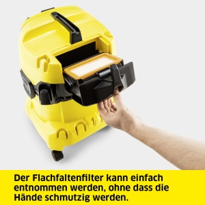 Aspirator umed si uscat Karcher WD 4 P V-20/5/22, recipient din plastic, cablu galben de 5 m, furtun de aspiratie de 2,2 m, cu priza pentru aparate, unealta de podea cu cleme, sistem de inchidere "Pull & Push", galben - Img 7