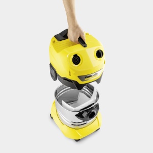 Aspirator umed si uscat Karcher WD 4 S V-20/5/22, recipient din otel inoxidabil de 20 l, 1000 W, cablu de 5 m, furtun de aspiratie de 2,2 m, duza de podea Clips, sistem de inchidere "Pull & Push", galben - Img 4