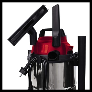 Aspirator umed/uscat Einhell TC-VC 1812 S (putere de 1.250 W, sistem de furtun de 36 mm, recipient din otel inoxidabil de 12 l, filtru de spuma, extins. accesorii duze), rosu, negru, alb - Img 6