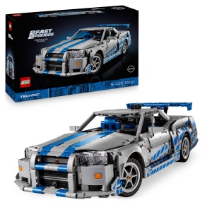 Automodel LEGO Technic 2 Fast 2 Furious Nissan Skyline GT-R (R34) - 1410 piese, Driftfunctie, 6-Zylinder-Motor