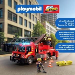 Autoutilitara de Pompieri PLAYMOBIL 72192 cu Scala Extensibila de 63 cm, Lumini si Sunete - Img 3