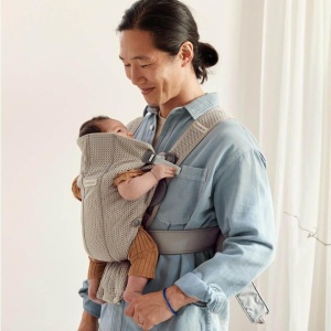 BabyBjorn Marsupiu Mini, Plasa 3D, Gri-Bej - Img 4