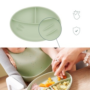 Babymoov Baby Teller Farfurie din silicon cu ventuza 3 compartimente verde - Img 4