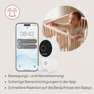Babyphone cu camera Lionelo Babyline Smart 2.0, 1080p Full HD, Wi-Fi, cu senzor de temperatura - Img 3