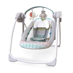 Balansoar automat pentru bebelusi Bright Starts Whimsical Wild, compact, cu 6 melodii si 2 jucarii