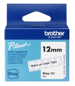 Banda de Etichete Brother Btag-131, 12 mm, 4 m, NegruTransparent - Img 2
