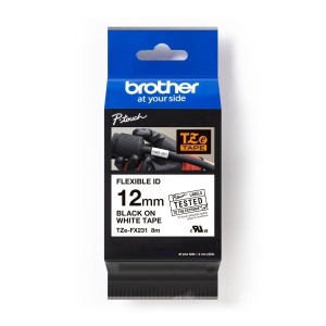 Banda de etichete Brother TZe-FX231, 12mm, alb-negru, laminata, 8m
