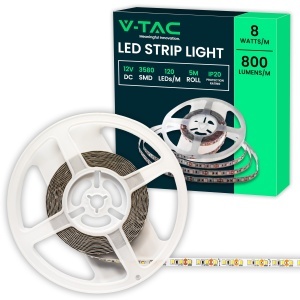 Banda LED V-TAC 8W, 5 metri, 800 Lumen, Neutru 4000K