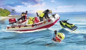 Barca de pompieri PLAYMOBIL 71464 cu Aqua Scooter, accesorii incluse, pentru copii de la 4 ani - Img 3