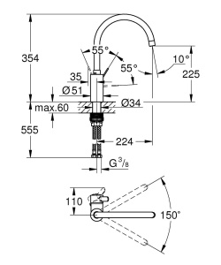 Baterie bucatarie GROHE Eurosmart Cosmopolitan 32843002 crom pivotare 150deg economisire apa - Img 3
