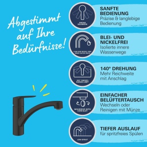 Baterie bucatarie GROHE Start 324412432 mat negru cu rotire 140deg economisire apa - Img 4