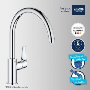 Baterie bucatarie GROHE StartCurve 31554001 crom rotatie 360deg economisire apa - Img 3