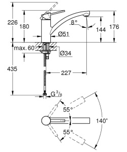 Baterie bucatarie Grohe Swift 30358000 crom pivotare 140deg montaj rapid - Img 3