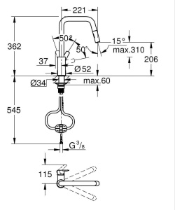 Baterie de bucatarie GROHE Start 306312430, inalta, negru mat, cu dus retractabil - Img 2