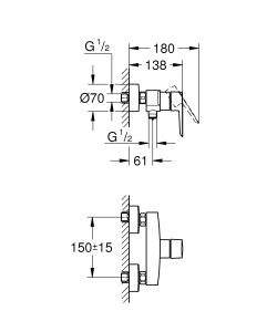 Baterie dus GROHE Start 322792432 montaj pe perete maner metalic finisaj negru mat - Img 6