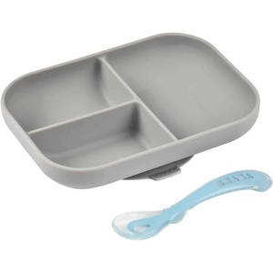 Beaba Baby Teller cu ventuza din silicon gri compatibil cu microunde