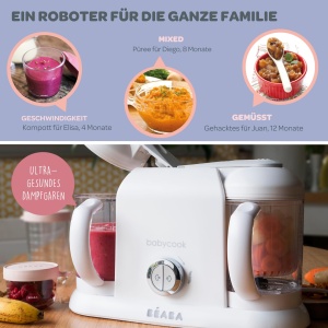 BEABA - Babycook Duo - Aparat de mancare pentru bebelusi 4 in 1 - Abur delicat - Gatire rapida cu abur in 15 minute - XXL Capacitate : 2x200 ml - Alb/Argintiu - Img 4