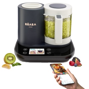 BEABA - Babycook Smart - Conectat - Aparat de mancare pentru bebelusi - Cantar integrat - Bol de sticla - Cos din otel inoxidabil - Capacitate mare 2.25L - Aburi delicat - Ecran tactil/aplicatie - Antracit - Img 2