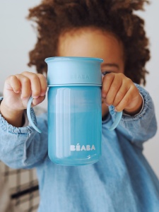 BEABA, cana de invatare 360deg cu disc anti-picurare, sistem anti-scurgeri patentat, de la 12 luni, manere detasabile, cu capac igienic, solid si usor, 340 ml, albastru - Img 5