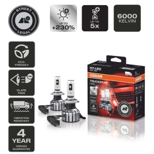 Bec LED auto OSRAM TRUCKSTAR H7, 24V, 230 mai multa luminozitate, 6000K - Img 2