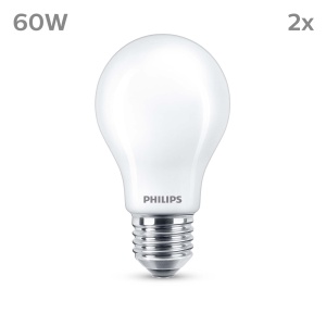 Bec LED Philips Classic E27 60W Lumina Calda Set 2 Bucati - Img 2