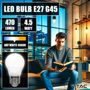 Bec LED V-TAC 3x E27 G45-4.5W (echivalent 40W) - Pachet de 3 - 470 lumeni - Becuri LED - Bec de economisire a energiei - Lumina 4000K Alb Neutru - Img 3