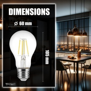 Bec LED V-TAC E27 Filament 10W (75W echivalent) 3000K - 1055 Lumen - 3 bucati - Img 7