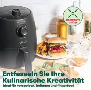 BELLA Air Fryer 1.9L, multicooker compact 5 in 1, acoperire antiaderenta, cos sigur pentru masina de spalat vase, negru mat - Img 4