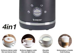 BEPER P101CAF001 Spumant electric de lapte, Spumant de lapte cu capac, 300 ml, Negru, 4 functii, putere 500W - Img 3