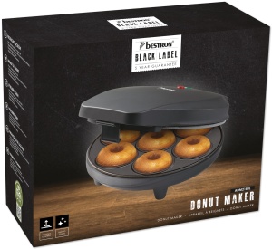 Bestron Donut Maker in design retro, mini aparat de gogosi pentru 7 gogosi mici, inclusiv cos suspendat si acoperire antiaderenta, 700 wati, culoare: negru mat - Img 3