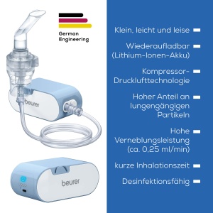 Beurer IH 60 Inhalator, inhalator silentios si portabil cu baterie reincarcabila, inhalator pentru utilizare in caz de raceli, astm si alte boli respiratorii, albastru - Img 6
