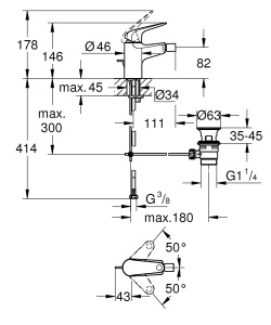 Bidetarmatura GROHE Swift, crom, 15cm, cu tehnologie de economisire a apei - Img 2