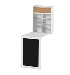 Birou pliabil InnovaGoods, alb, 80x50x18 cm, cu tabla si panou de afisare
