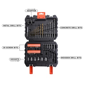 Black+Decker Set de burghie si surubelnite A7188 (50 de bucati, burghiu metalic din titan 1,5-6 mm, burghiu pentru zidarie 4-10 mm si burghiu pentru lemn 3-7 mm, capete de surubelnita, chei, suport pentru burghie magnetica, surubelnita), negru, 20 x 17 - Img 3