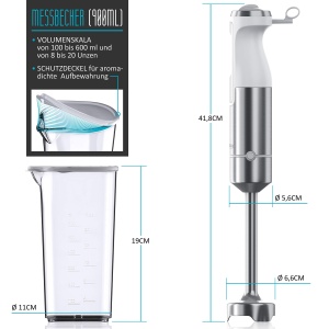 Blender Arendo 1000W, inox, cu 4 lame, cu functie turbo, alb - Img 2