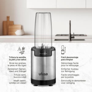 Blender cu un singur suport Ufesa Nutrimix, extractor multifunctional de nutrienti si vitamine, putere de 900 W, lame din otel inoxidabil, shake-uri si smoothie-uri, zdrobeste gheata, accesorii 6 in 1 - Img 6