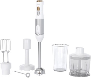 Blender de mana multifunctional Sencor, ultra-puternic, 6 in 1, 1200 W, cu tel, tocator si mousseur, tocator de cartofi, lame quadblade din titan, fara trepte - Img 1