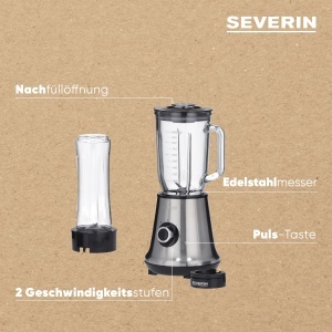 Blender SEVERIN SM 3737 2-in-1 500W InoxNegru Cu Functie Smoothie - Img 5