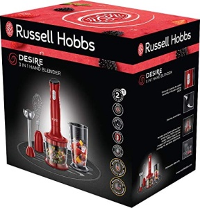 Blenderul de mana Russell Hobbs [3 in 1: blender de mana/tocator, blender si atasament pentru tel] Desire Red (accesoriu fara BPA si care poate fi spalat in masina de spalat vase, pentru smoothie-uri, sosuri de supa, iaurt pentru bebelusi) 24700-56 - Img 2