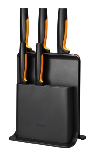 Bloc de cutite Fiskars Functional Form cu 5 cutite din otel japonez, negru