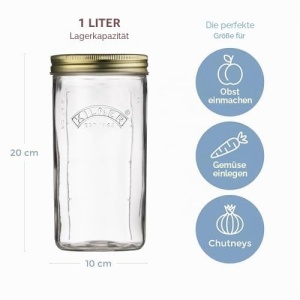 Borcan de conservare KILNER 1L cu capac metalic, deschidere larga, transparent - Img 3