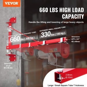 Brat de ridicare electric VEVOR HST-750, capacitate 300 kg, otel carbon, unghi rotire 180 - Img 2
